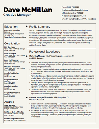 Dave McMillan Resume