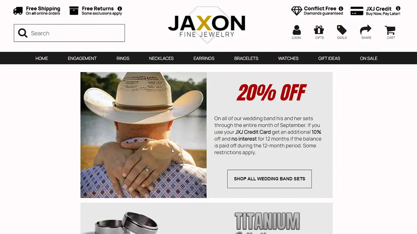 PHP-based Jaxon Jewelry website showcasing dynamic content, branding, and database integration.